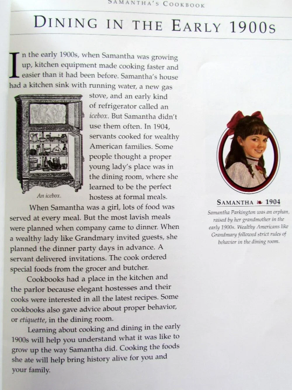 AMERICAN GIRL SAMANTHA'S COOKBOOK w EARLY 1900s RECIPES to COOK, VINTAGE 1994